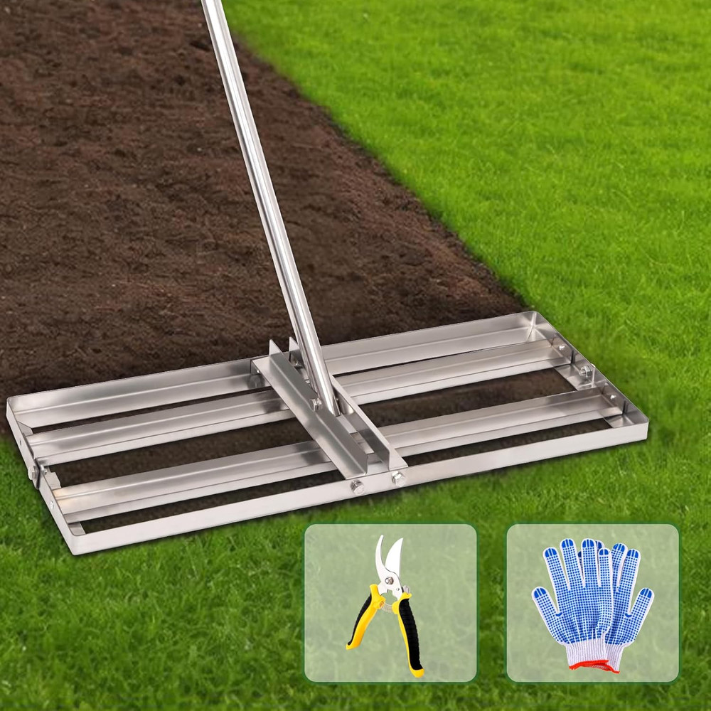30" Stainless Steel Lawn Leveling Rake with 72" Adjustable Handle