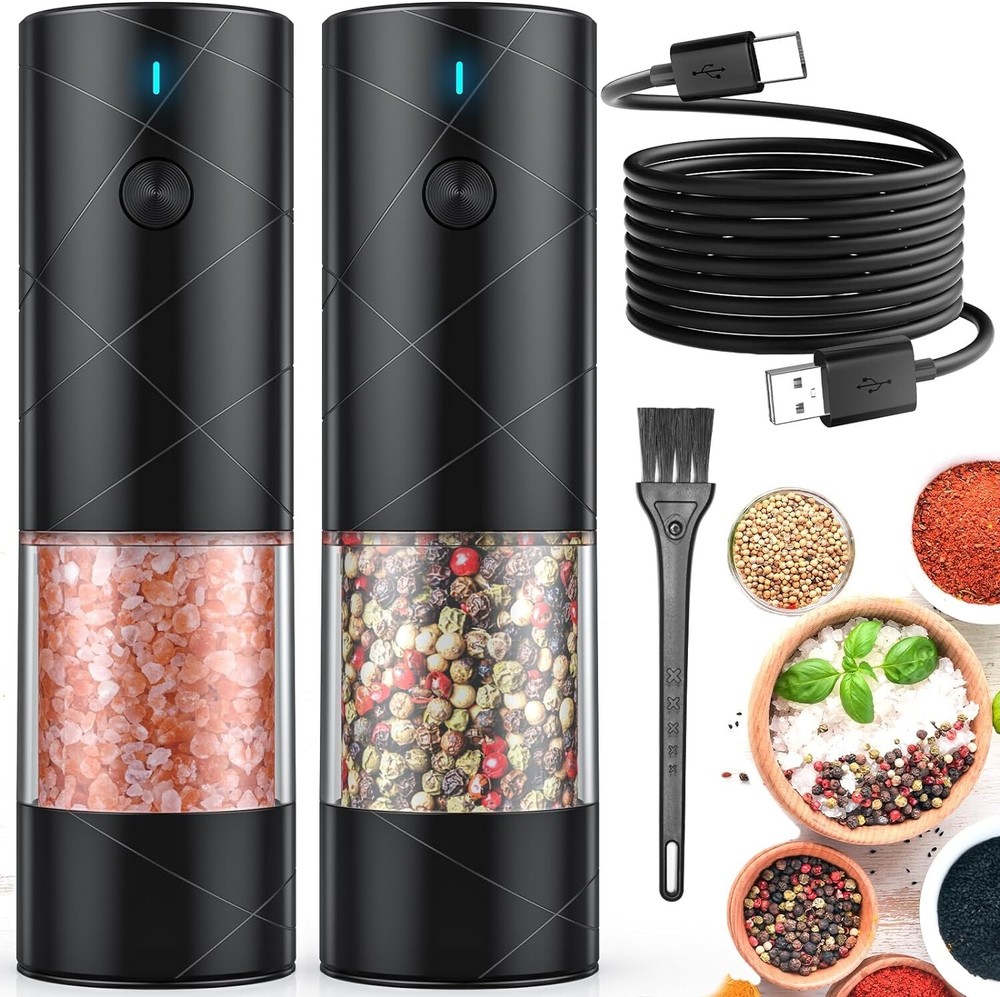 Versatile Electric Salt and Pepper Grinders with Adjustable Coarseness & Light