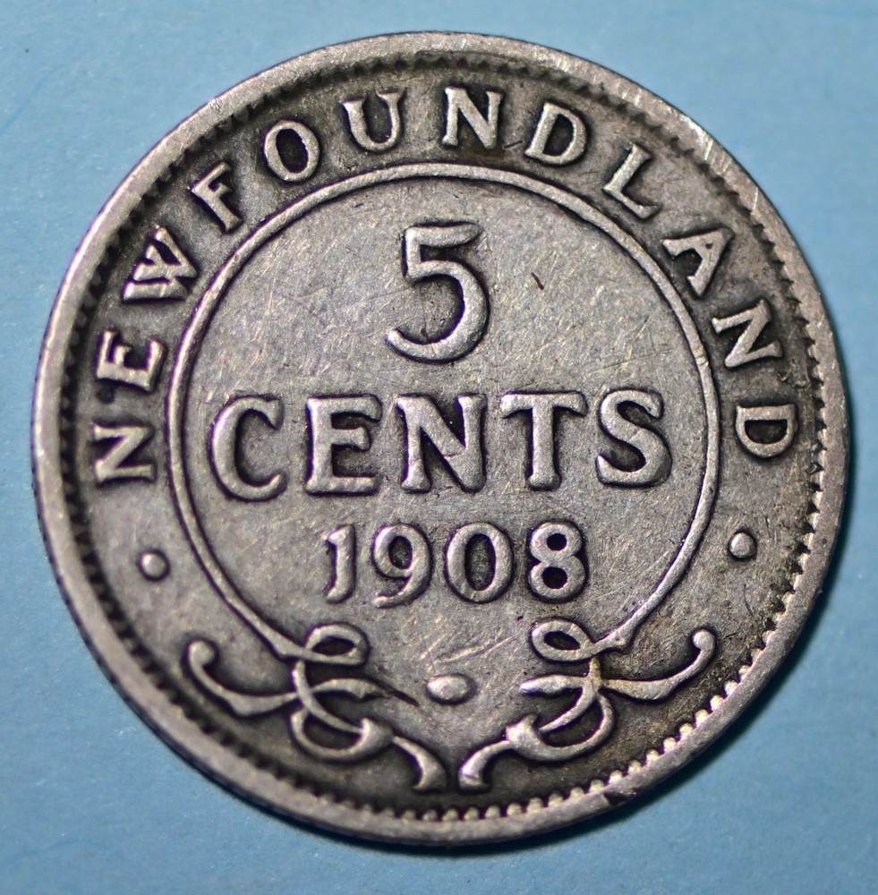 1908 Newfoundland Silver 5 Cents VG