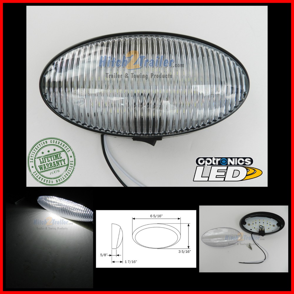 16 LED RV Oval Porch Utility Light with On/Off Switch Clear lens black base