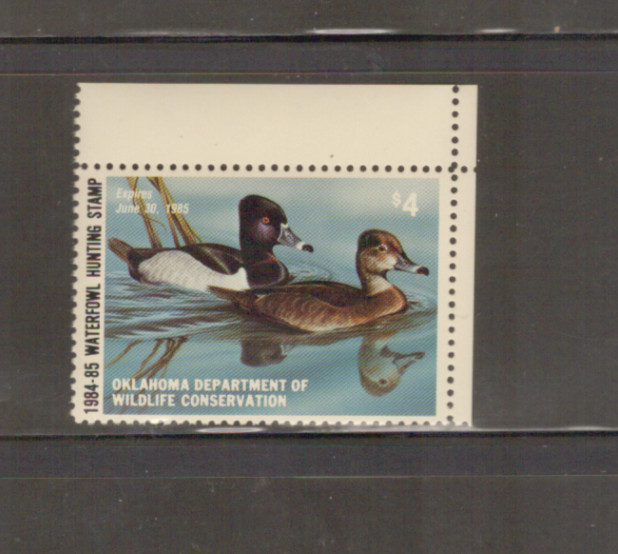 Oklahoma State Duck Stamp 1984 $4.00 at face value