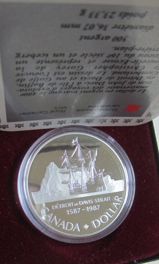 1987 Canada 400th ANNIVERSARY JOHN DAVIS Proof Silver Dollar. UNC. Mint (DPRJ9)