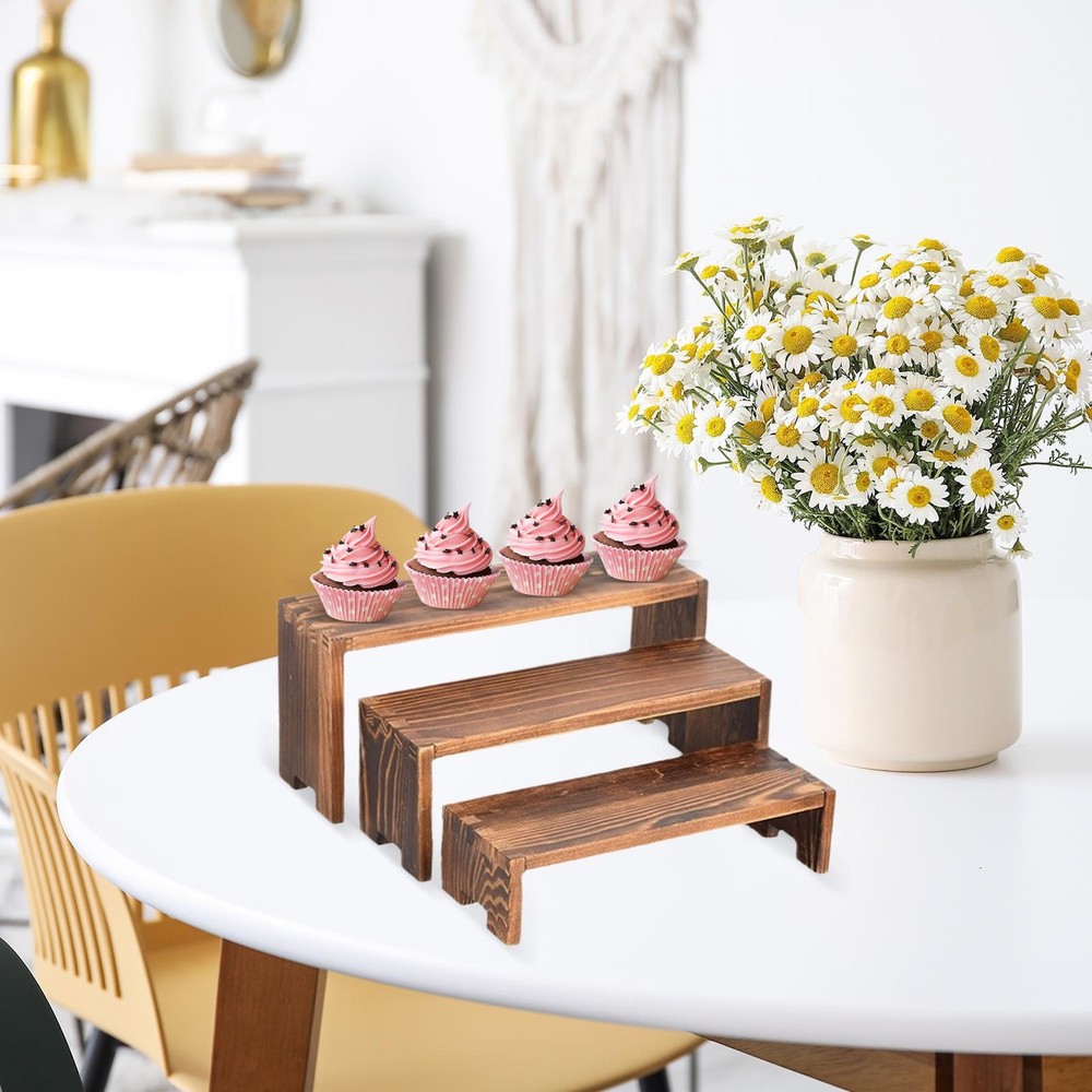 Wooden Risers For Table Display Wooden Cupcake Stand Rectangular Dessert