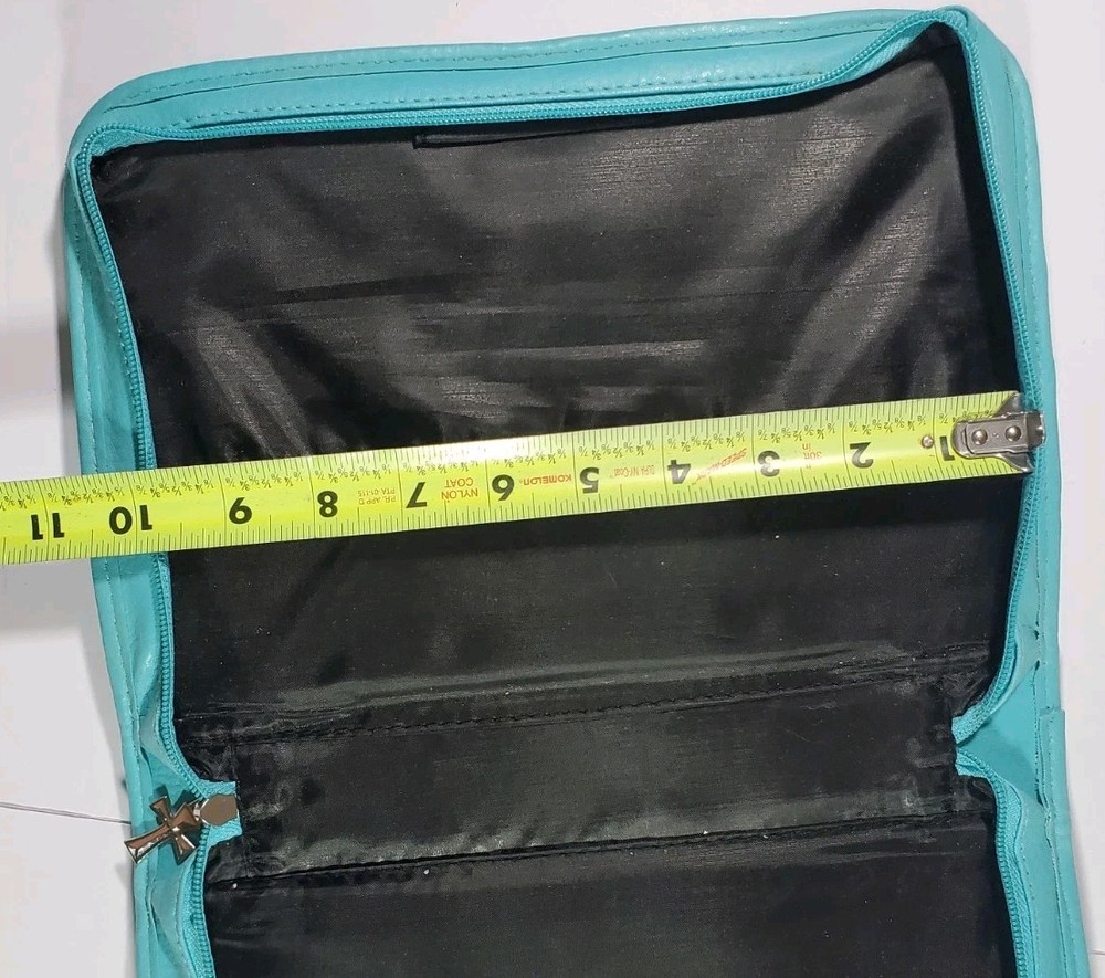 Faux Leather Bible Cover Teal Medium Crucifix Zipper Pull