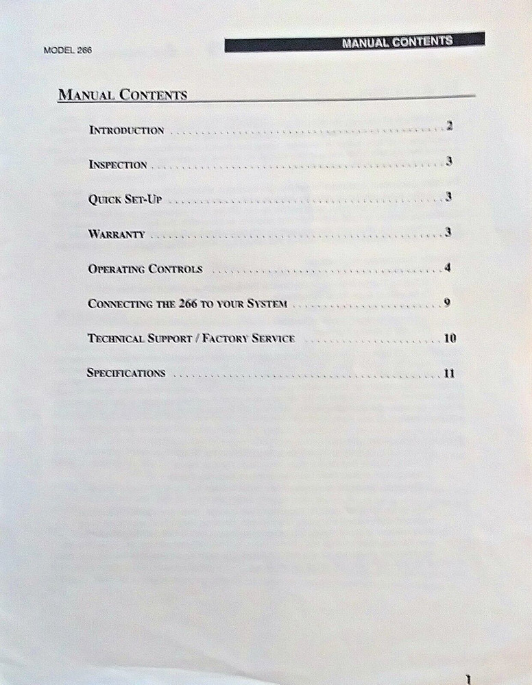 dbx Model 266 Compressor / Gate Module Unit Original Owner's Manual Booklet.