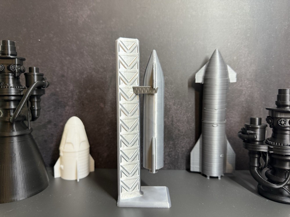 SpaceX Starship Rocket with Launch Tower | 3D Printed Model | Silky Silver |...