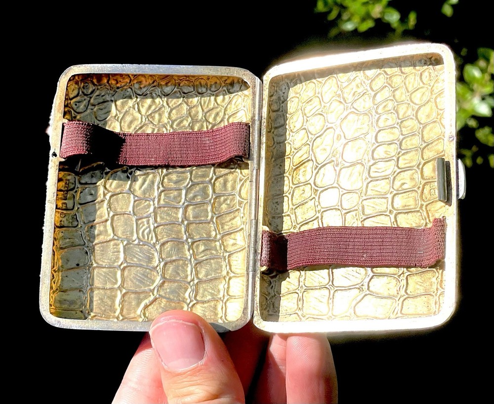 Solid Sterling Silver Hallmarked RARE Crocodile Design Cigarette Card Case