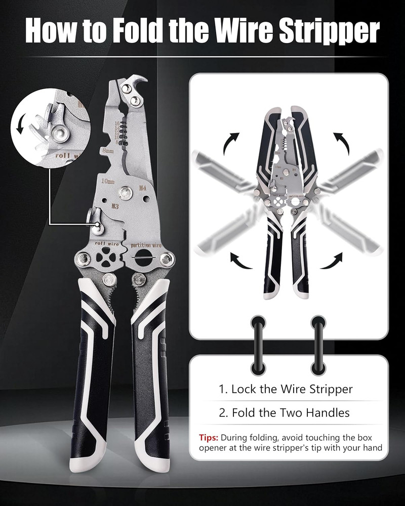 18 in 1 Foldable ?Ire Stripper Crimper, Multifunctional Folding Wire Stripping T