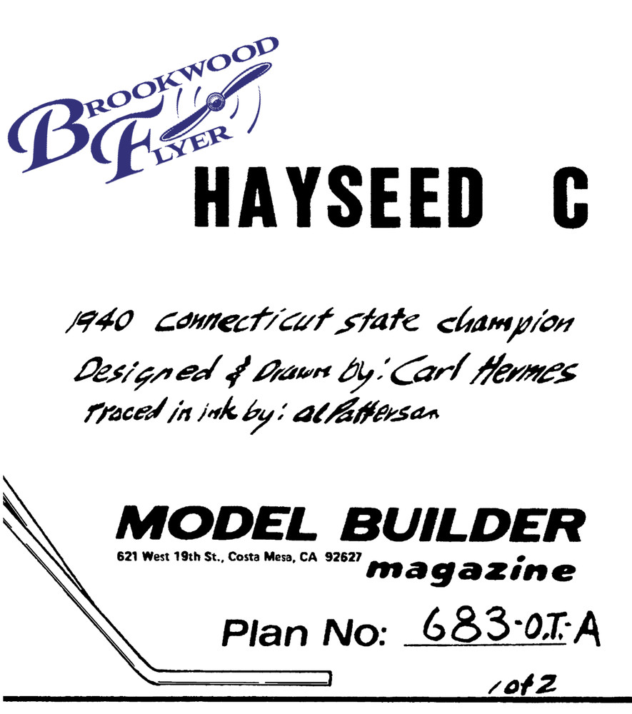 HAYSEED C Model Builder PLAN + MIRRORED WING to Build 74” FF Model Plane