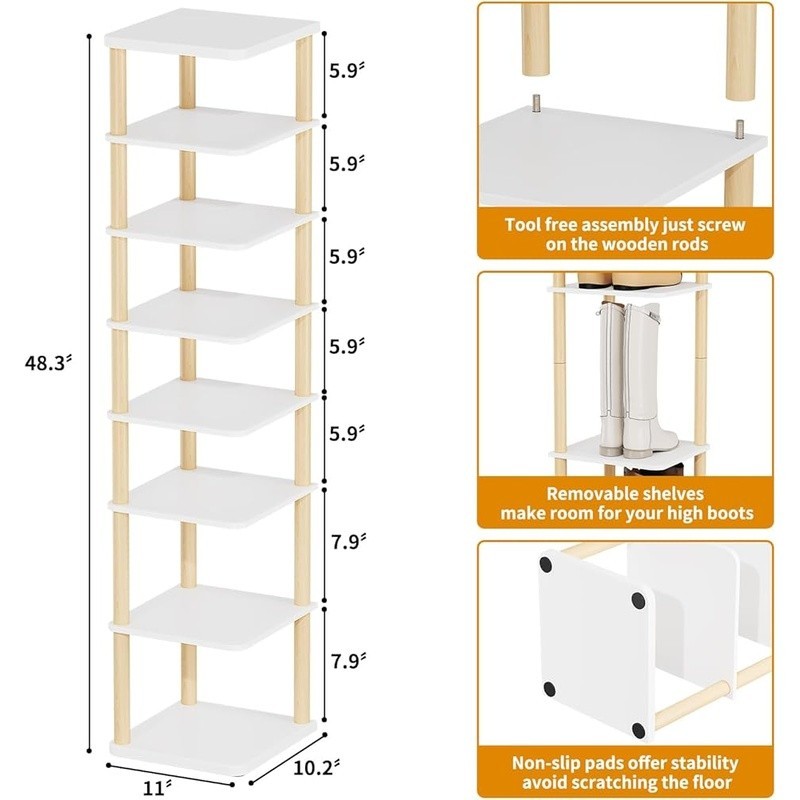 Space Saving Vertical Shoe Rack 8 Tier Adjustable Organizer Tool Free Assembly