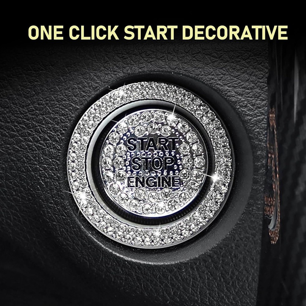 2 PCS Bling Car One-Button Start Button Bezel Decoration Kit, Ignition Switch Co