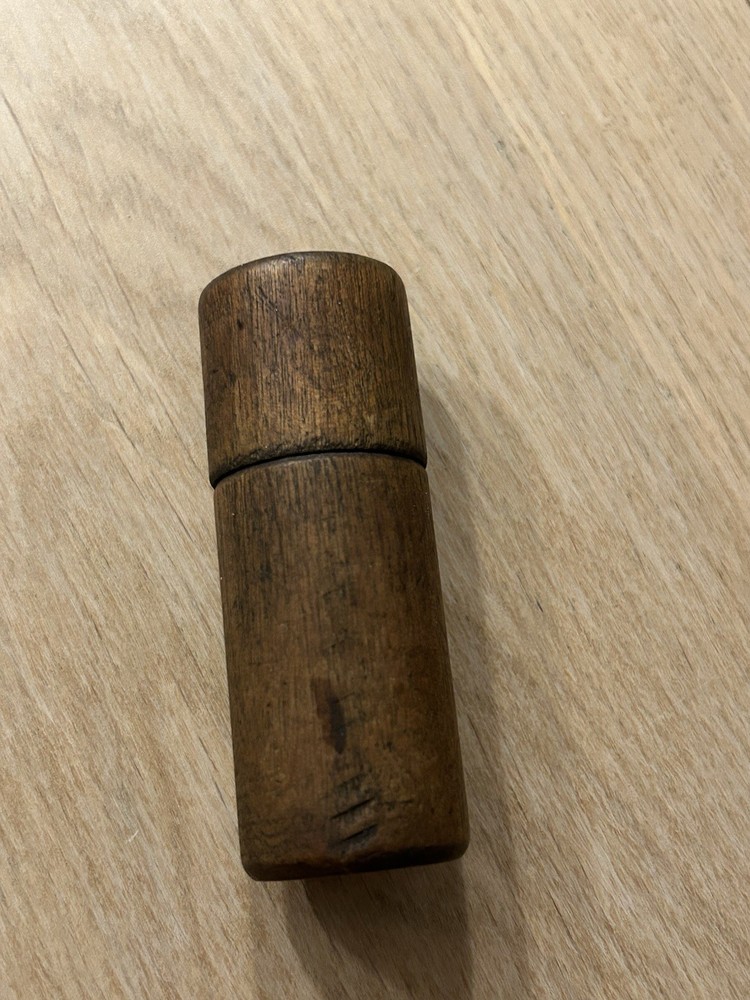Vintage Solid Maple Cylinder Drill Bit Box with five Drill Bits