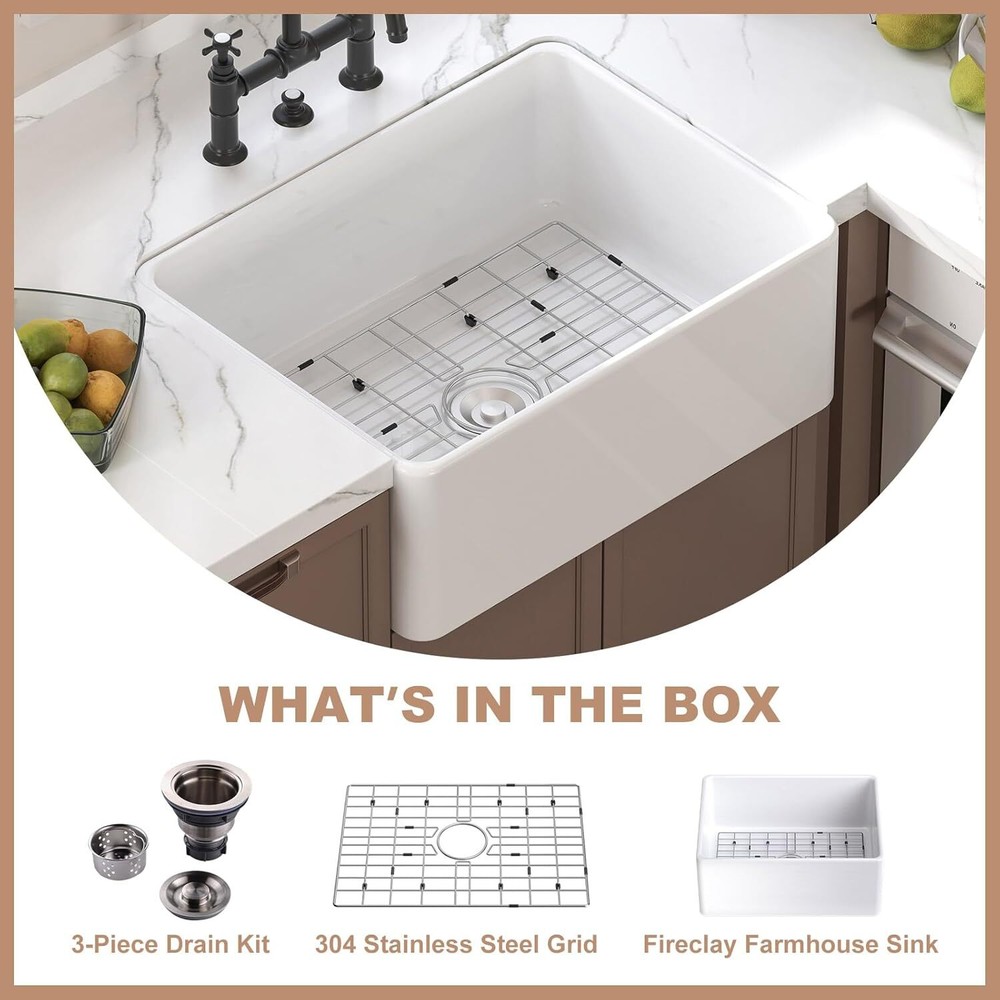 24''White Undermount Fireclay Apron Front Ceramic Drop in Farmhouse Kitchen sink
