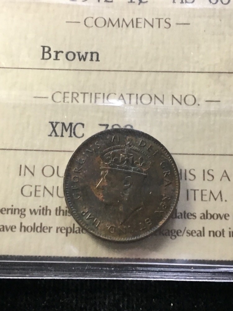 1942 ICCS Graded, Newfoundland Small One Cent,**MS-60 Brown**