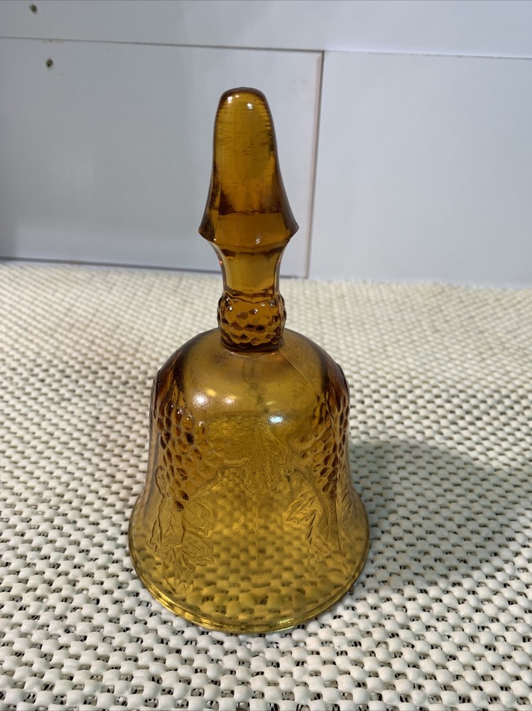 Indiana Glass Tiara Amber Decorative Dinner Bell Grape Pattern EUC