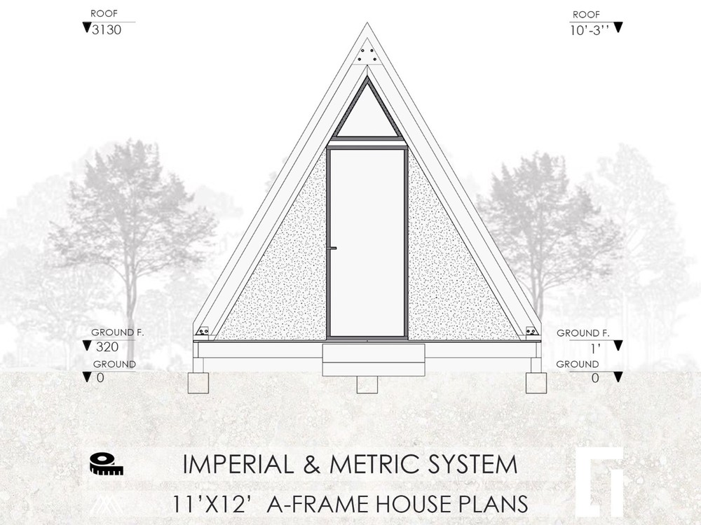 A-Frame House Cabin Plans -145SF- Blueprints - Modern