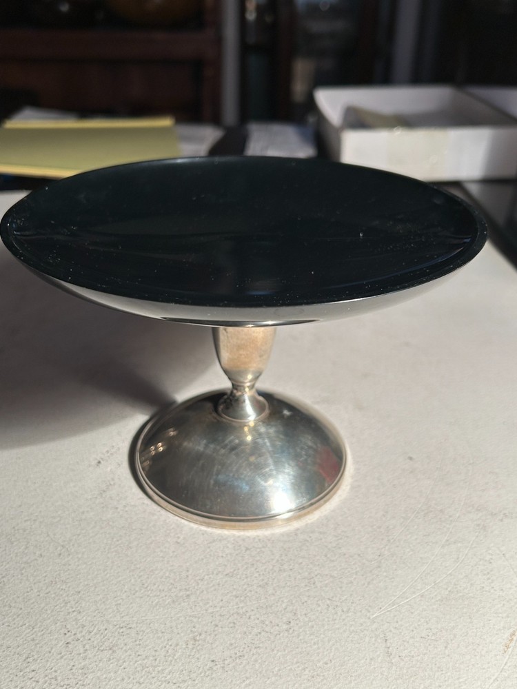 Gorham Sterling Silver Compote with Black Melamine #975 Modernism 7" Diameter