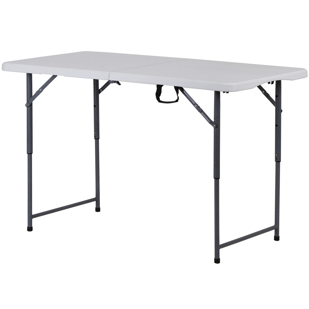 Folding Table 4 FT Portable Fold-in-Half Adjustable Plastic Camping Table White