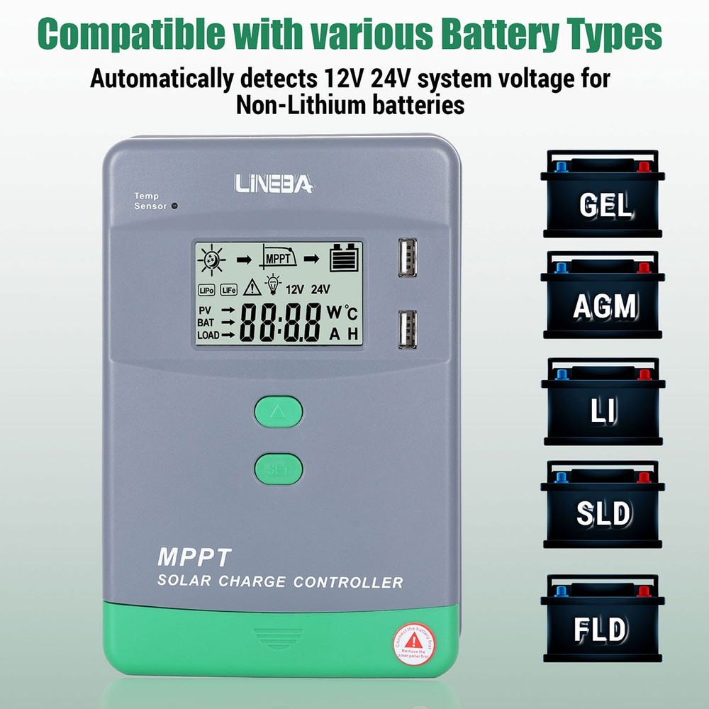 30A MPPT 12V 24V Solar Charge Controller with LCD Display Auto Regulator 2 USB
