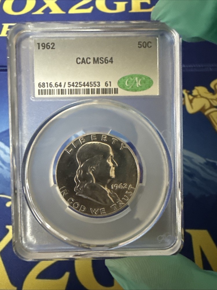 1962 P CAC MS64 Silver Benjamin Half Dollar