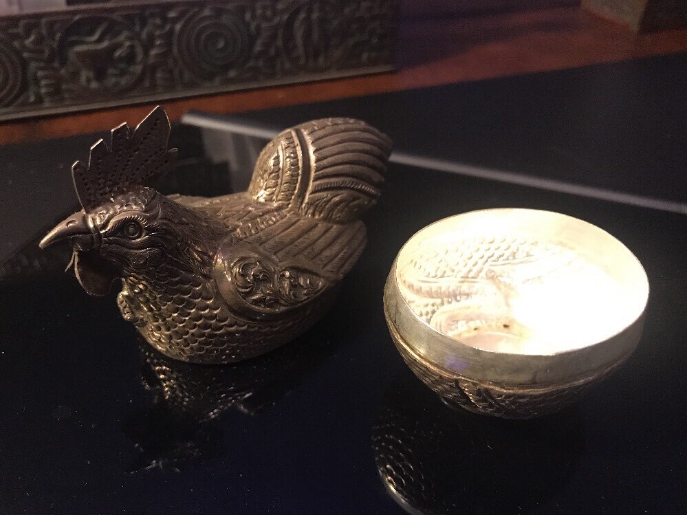 Sterling Silver Rooster Hen Chicken Box Rare