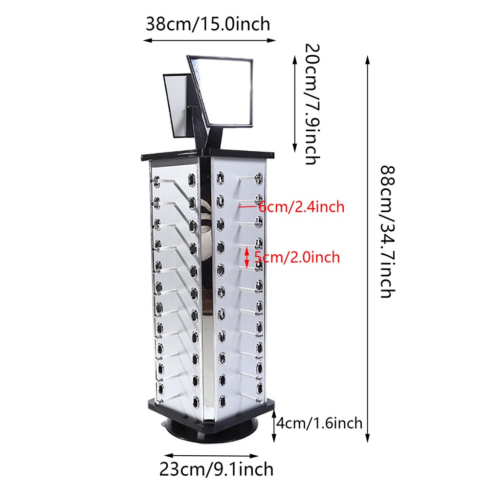 SUNGLASS DISPLAY RACK WITH MIRROR AND SPINNING BOTTOM HOLDS 44 PIECES