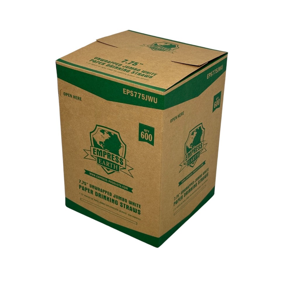 White Paper Drinking Straws Unwrapped Jumbo 600 Count Box 7.75"