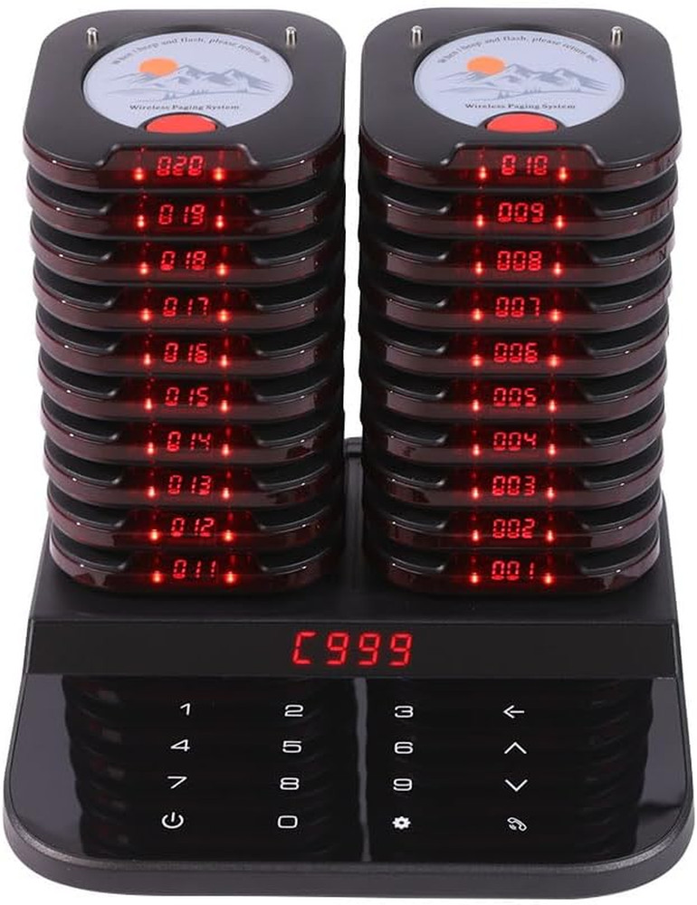 AGJ Restaurant Pager System Touch Keyboard Wireless Calling System 20 Pagers Bee