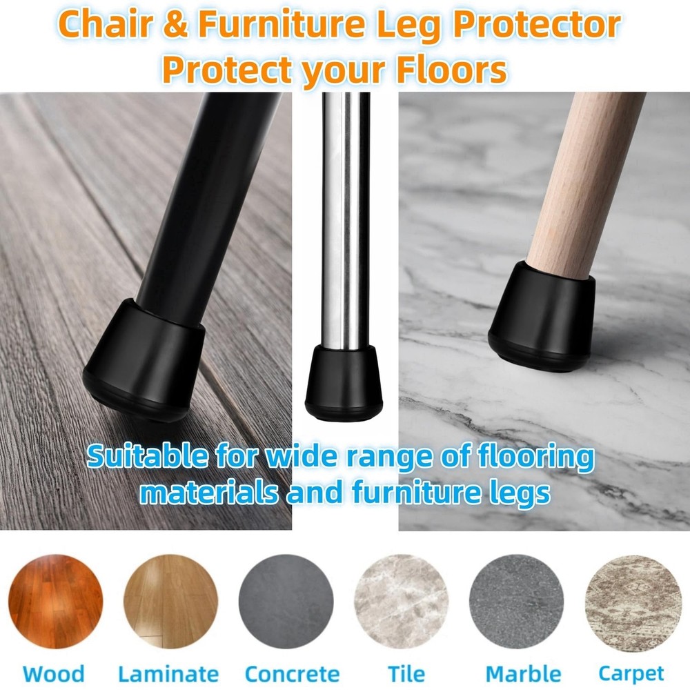 7/8" Chair Leg Tips Caps, Non-Slip Rubber Tips, Stool -12pack, Black