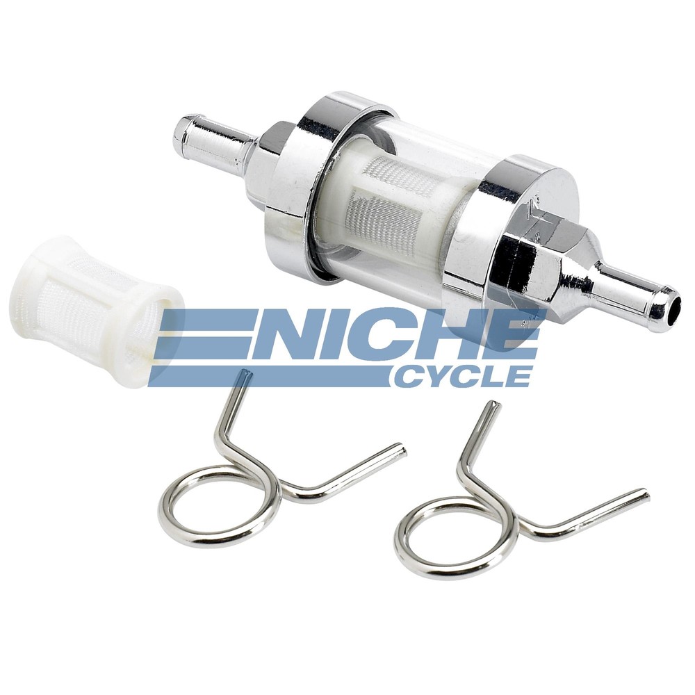 Glass Inline Reusable Washable Element Fuel Filter 1/4" - Chrome