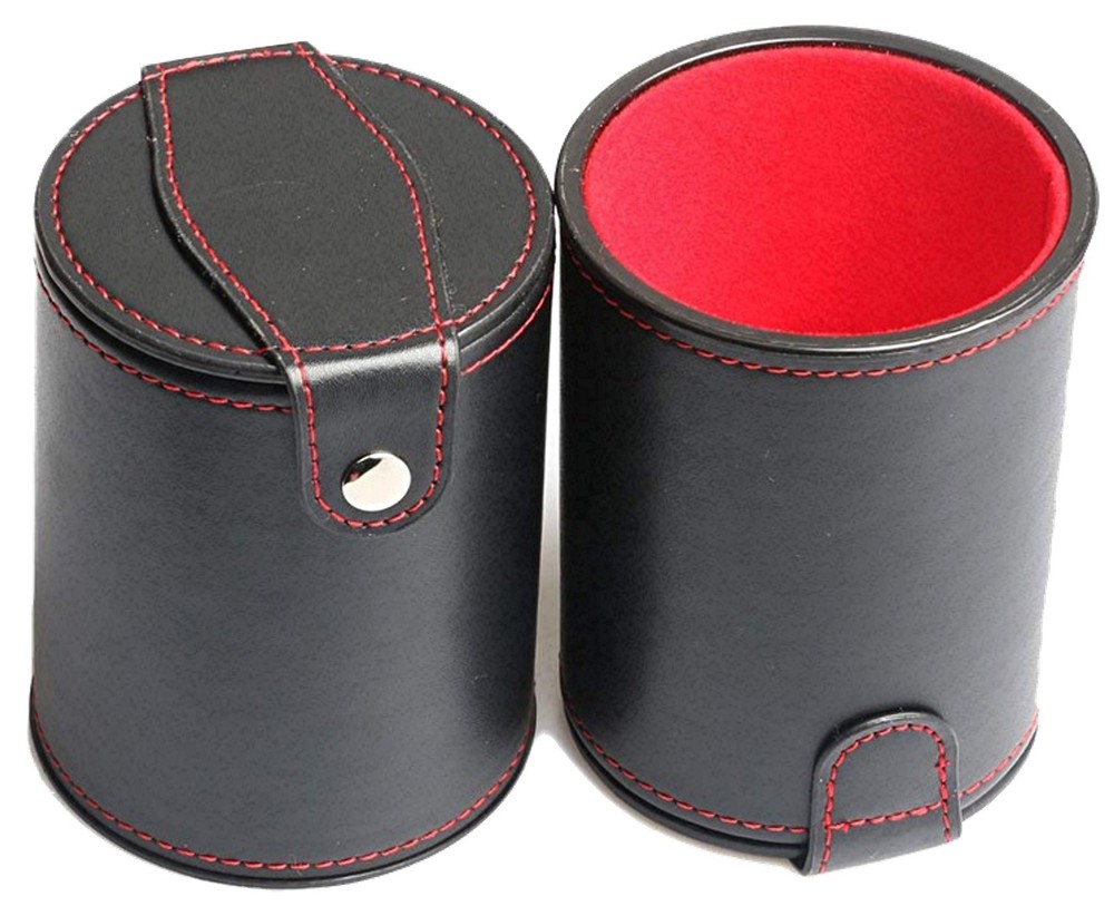 (6) Marijuana Leaf Design Dice + PU Leather Dice Cup Red Felt Lined Compartment