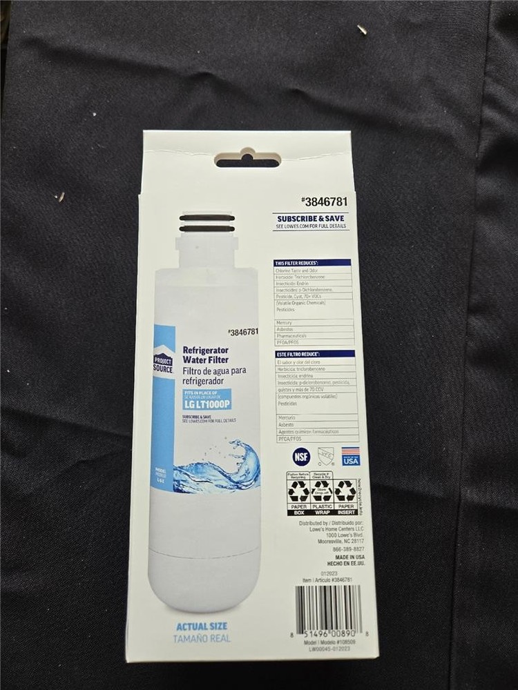 = Project Source Refrigerator Water Filter 2 PK Model L-5-2 LG LT1000P NEW