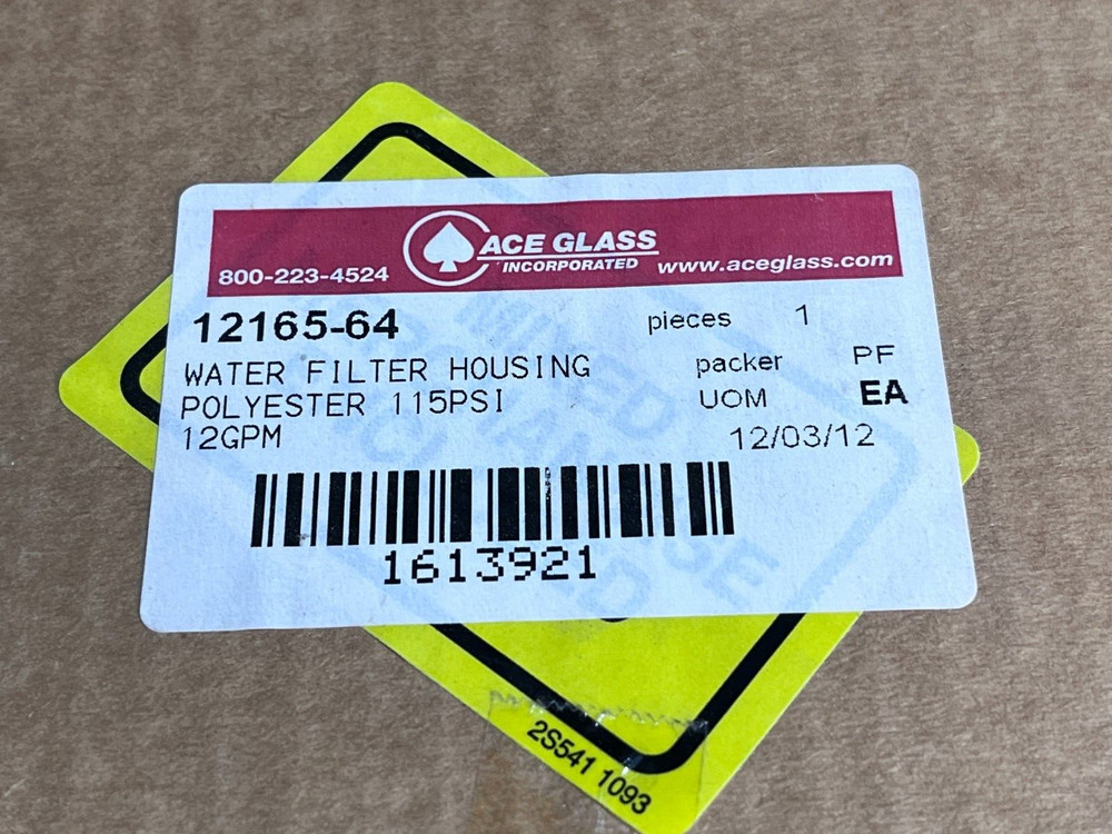 Ace Glass Water Filter Housing Polyester 115 PSI 12 GPM