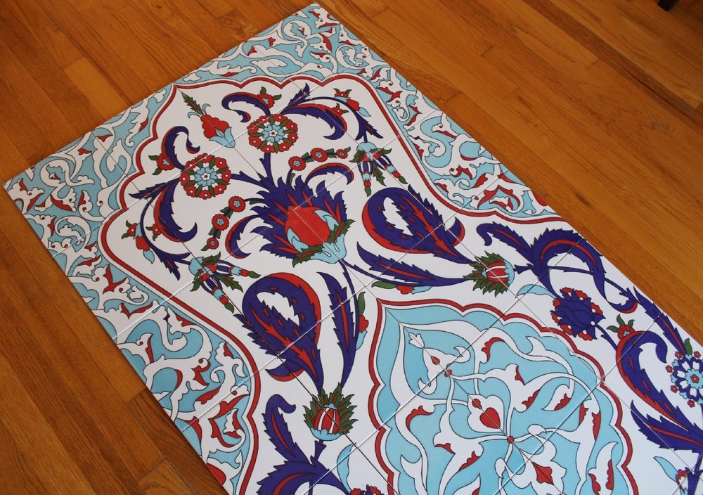 Turkish 32"x71" Iznik Floral Pattern Handpainted Ceramic Tile PANEL Mural