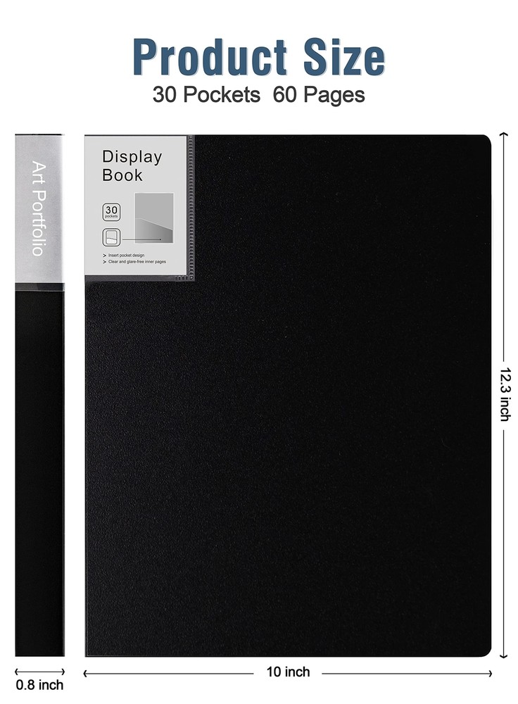 Folder with Plastic Sleeves 4 Pack 9"x12" Black Portfolio Folder for Artwork ...