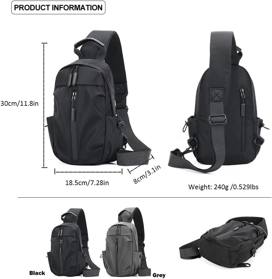 Crossbody Sling Backpack Bag Shoulder Grey