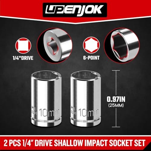 2PCS 1/4" Drive 10mm Socket Set, Shallow, Mirror 2PCS 1/4" Drive Shallow