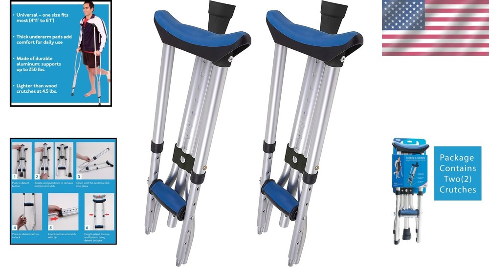 Universal Folding Crutches for Kids & Adults - Compact, Durable & Comfortable
