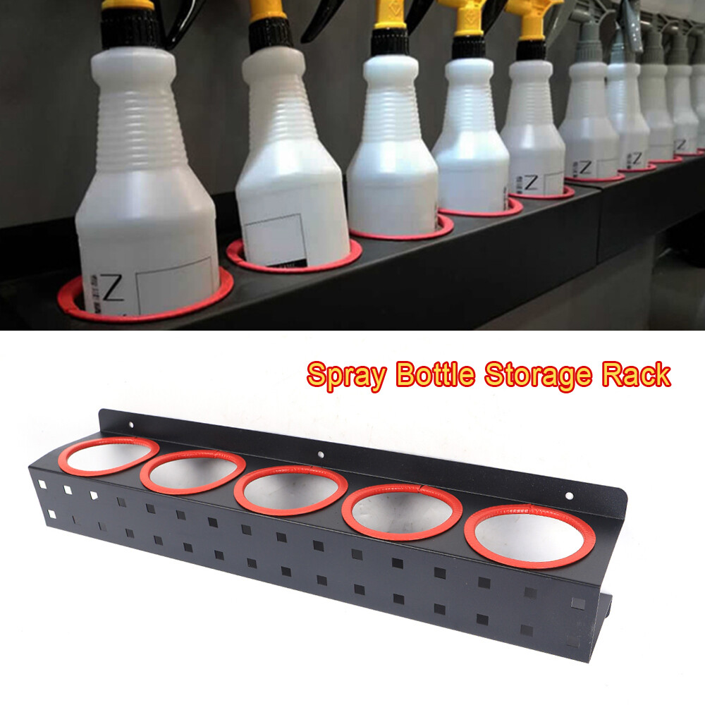 Spray Bottle Holder Aerosol Can Storage Rack Wall Mounted Van Garage 5 Hooks