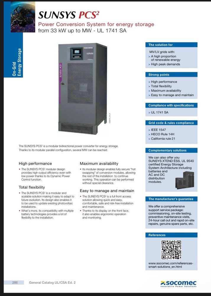Socomec SUNSYS PCS2 power conversion for energy storage.