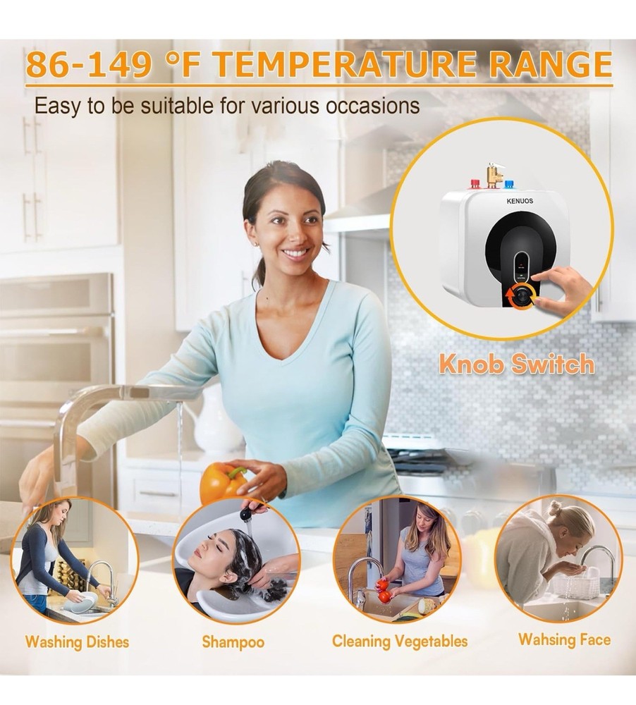 Electric Mini-Tank Water Heater - 2.7 Gallon Small Under Sink Instant Hot Water