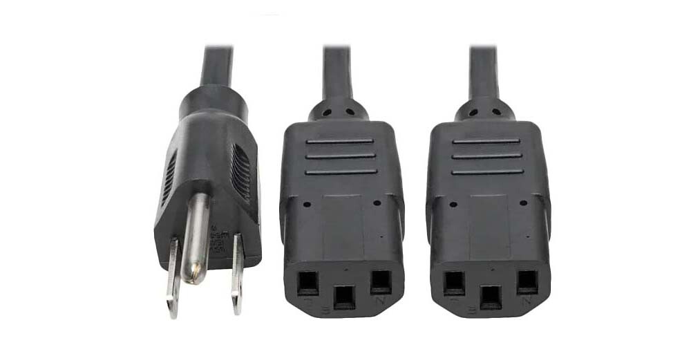 6FT 1 AC Plug To 2 Computer Style C13 Split Cord For PC Printer LCD TV Projector