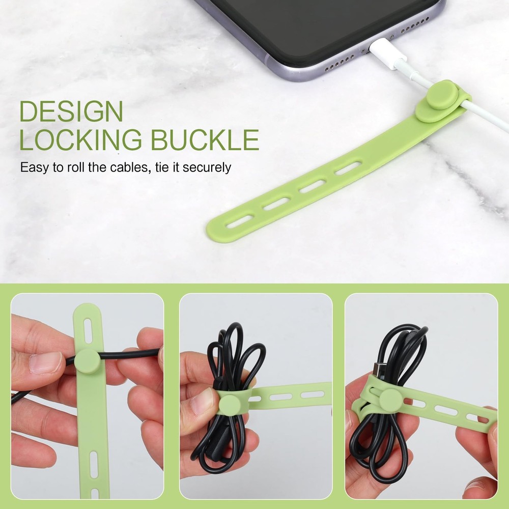 24Pcs Silicone Cable Ties - Reusable & Washable with Locking Buckles