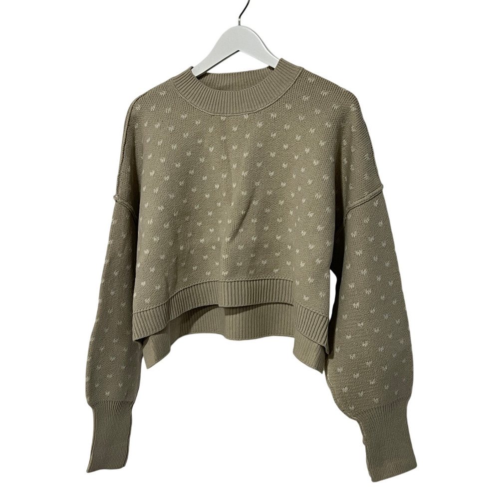 FREE PEOPLE WMNS MEDIUM PATTERN EASY STREET CROP PULLOVER SWEATER OATMEAL IVORY