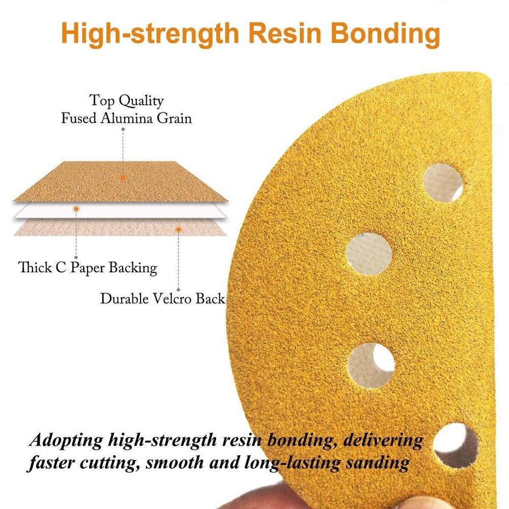 100PCS 5 inch Sanding Discs 8-Hole Hook Loop Sander Orbital Sandpaper 60 - 400