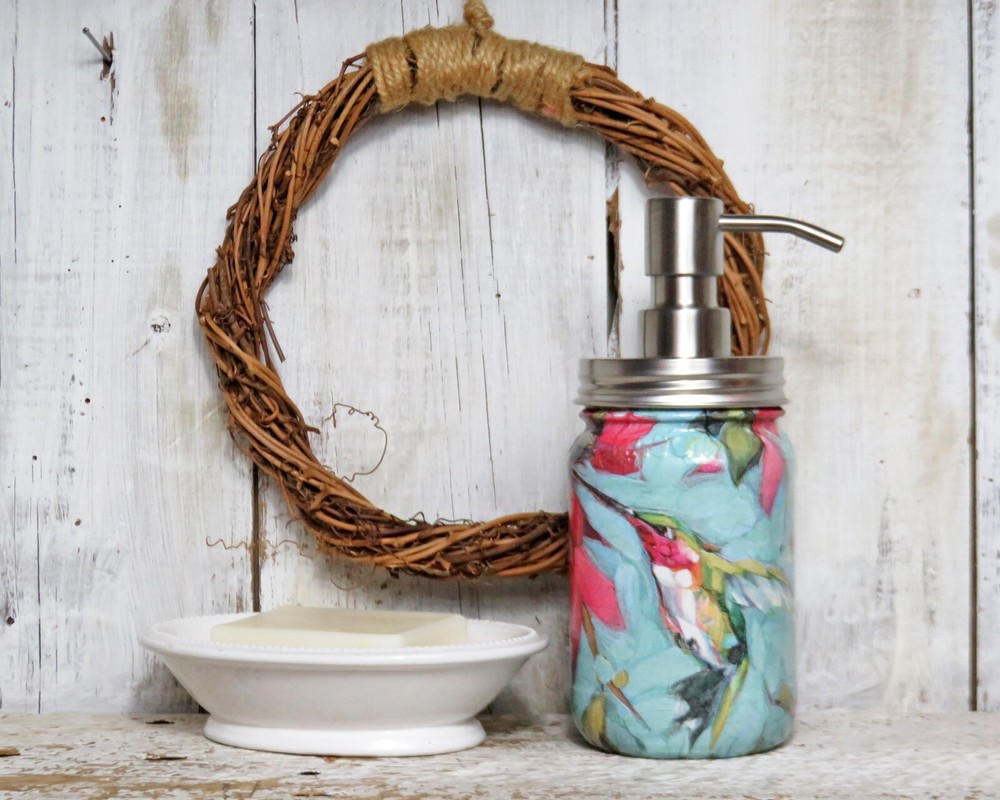 Ruby Throated Hummingbird Soap Dispenser Decoupage