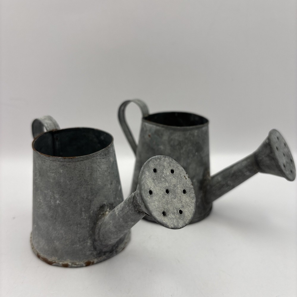 Set of 2 Mini Galvanized Watering Cans Decorative 2.25 Inch Rust