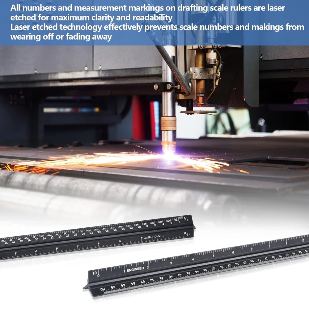 Architectural Engineering Scale Ruler Set Aluminum 12 Black Triangular Drafting