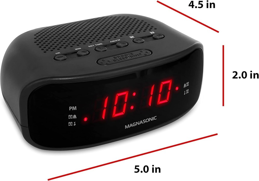 Battery-Powered Digital Alarm Clock Radio with Programmable Stations & Snooze