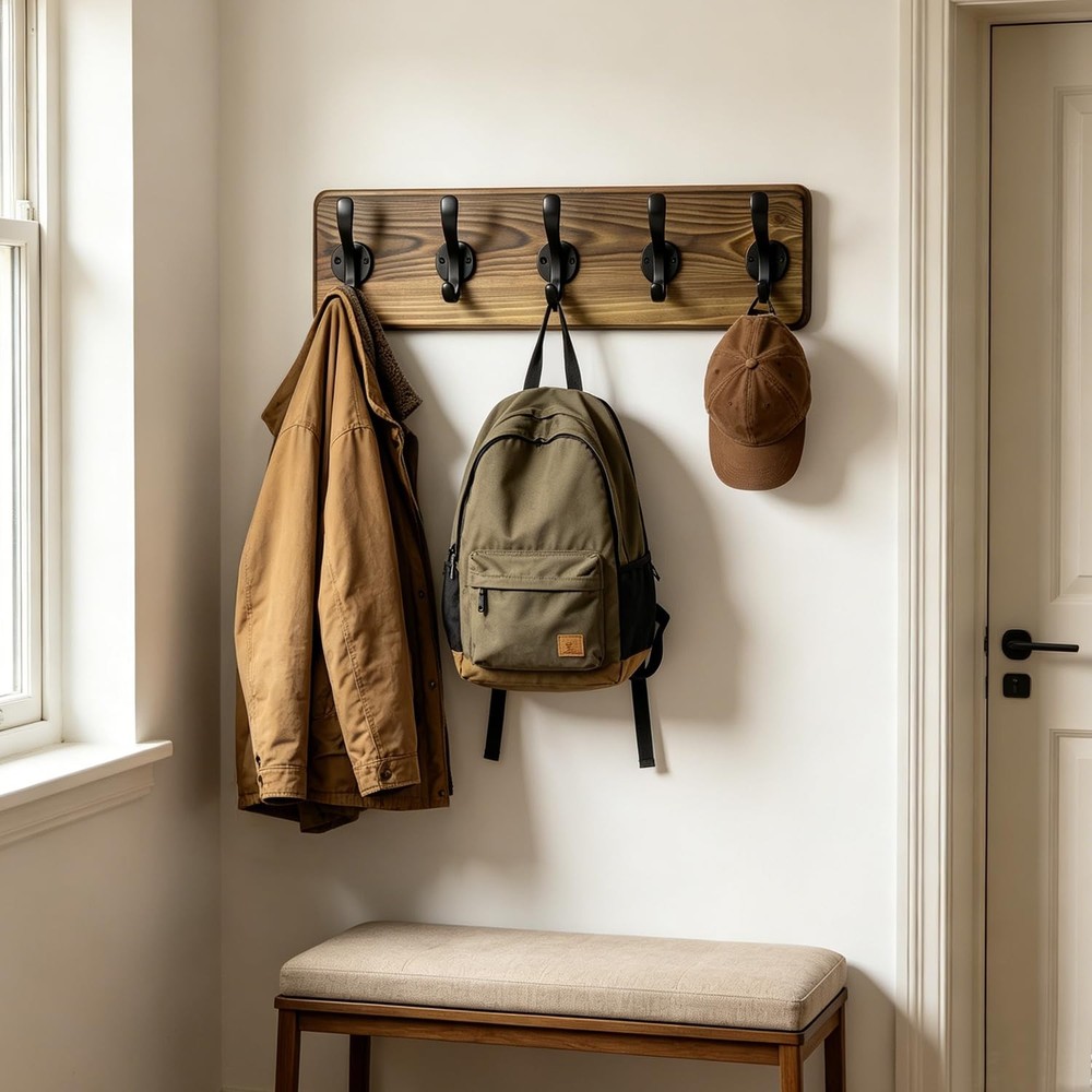 17" Coat Rack Wall Mount, Rustic Wall Mounted Coat Rack, Pine Solid Wood Coat...